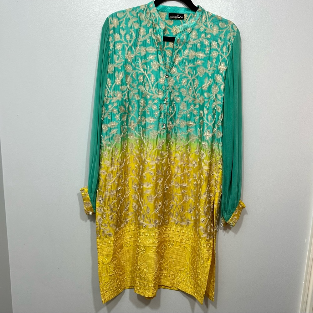 Yellow and blue ombré embroidered Kurta